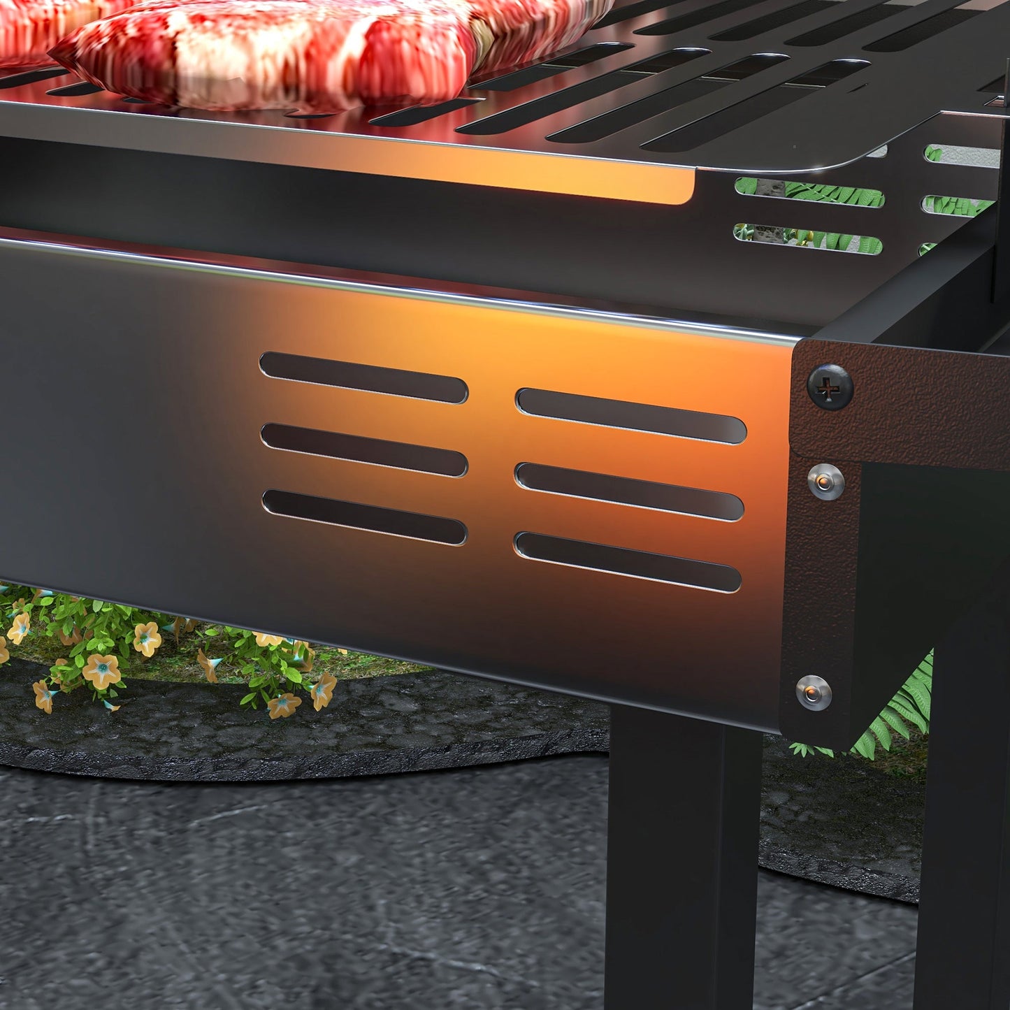 Outsunny BBQ Rotisserie Grill Roaster Charcoal Spit Roasting Machine for Chicken Turkey with 3-Level Grill Grate, Side Shelves