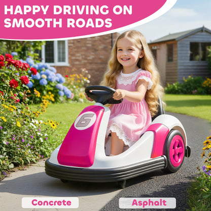 AIYAPLAY Kids Bumper Car with 360-Degree Rotation, 6V Electric Ride On Car with Music and Horn for 3-8 Years Old, Pink