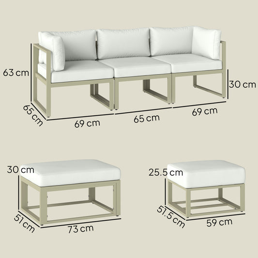 Outsunny Garden Daybed, 6 Piece Outdoor Sectional Sofa Set, Aluminium Patio Conversation Furniture Set with Coffee Table