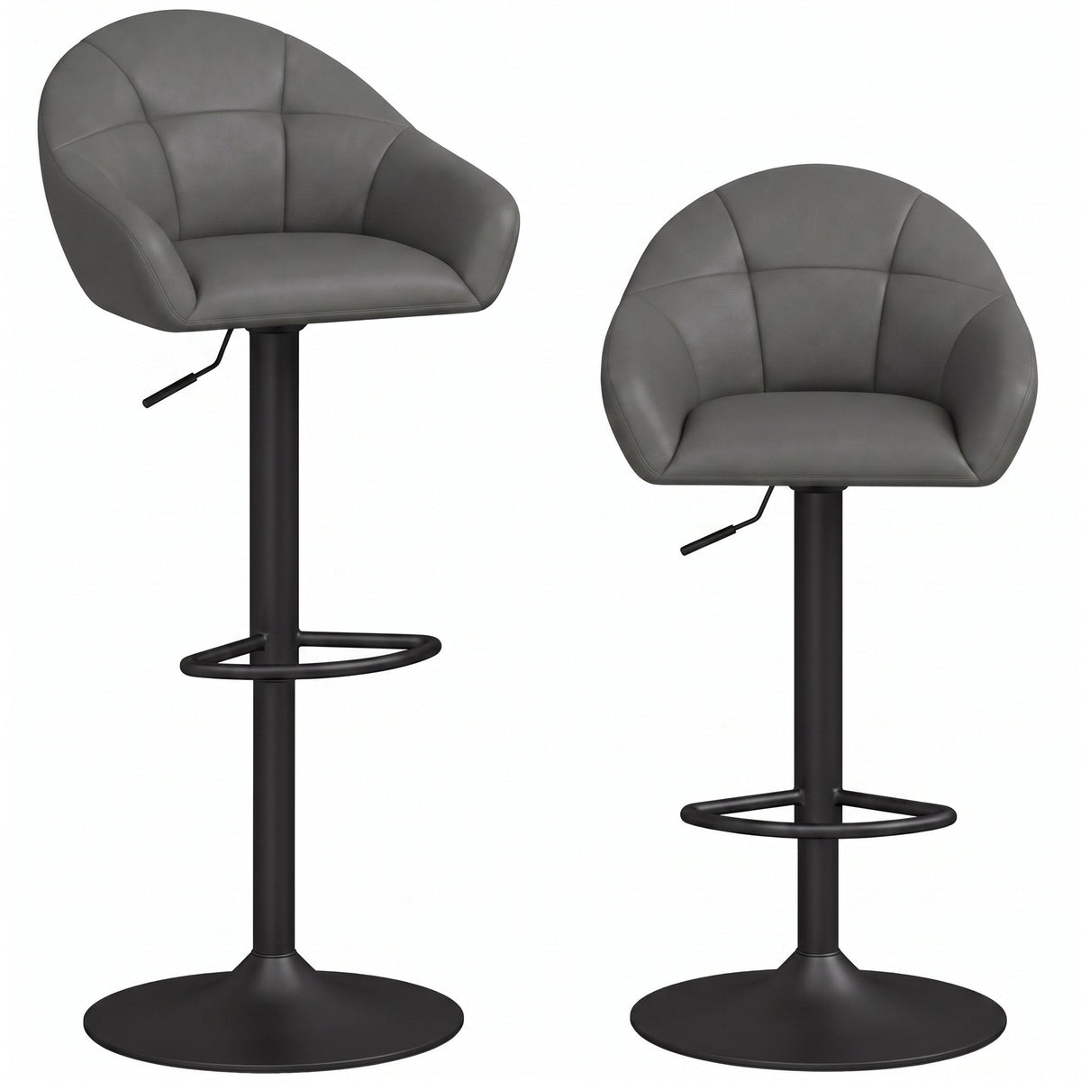 HOMCOM Bar Stools Adjustable Heights Breakfast Bar Stools Backrest Armrests Set of 2 with Rubber Ring Metal Base, Grey