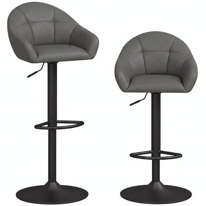 HOMCOM Bar Stools Adjustable Heights Breakfast Bar Stools Backrest Armrests Set of 2 with Rubber Ring Metal Base, Grey