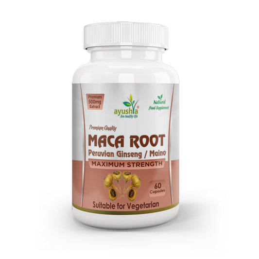 Ayushya Maca Root Capsules (Peruvian Ginseng) Energy & Stamina Support - Vegan, Gluten Free, Non-GMO, 60 Capsules