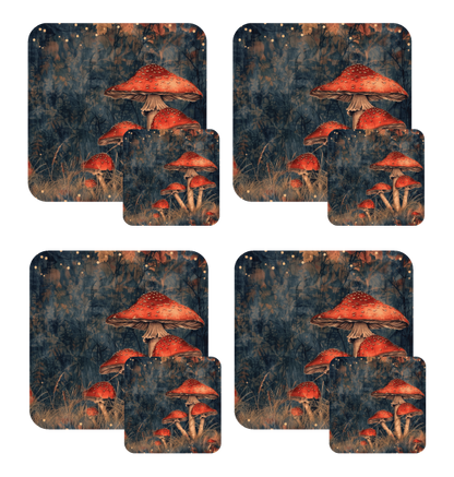 Magical Mushrooms Set of 4 Table Mats and Matching Coasters