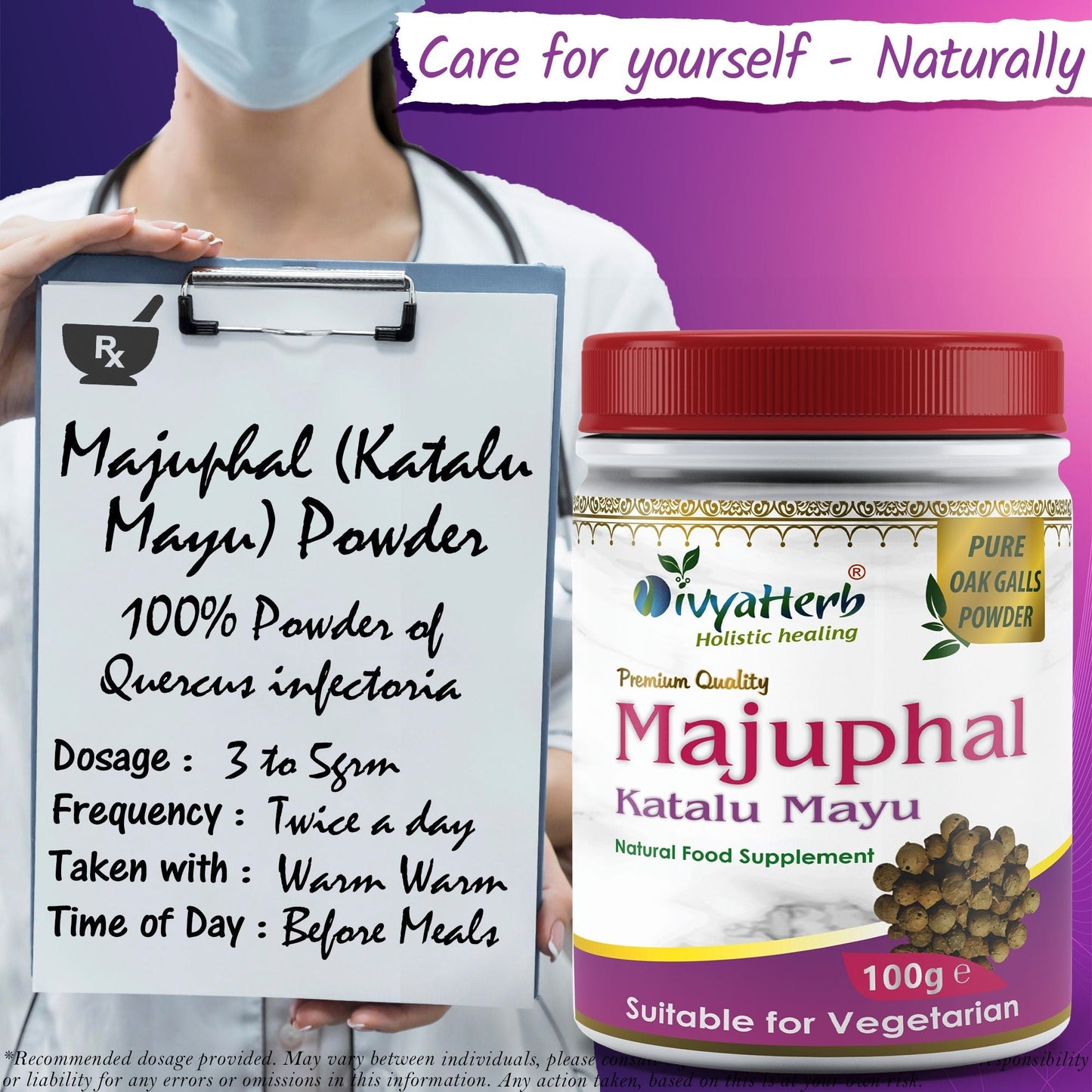 DivyaHerb Majuphal Powder 100 gram - Healthy-Looking Skin Support