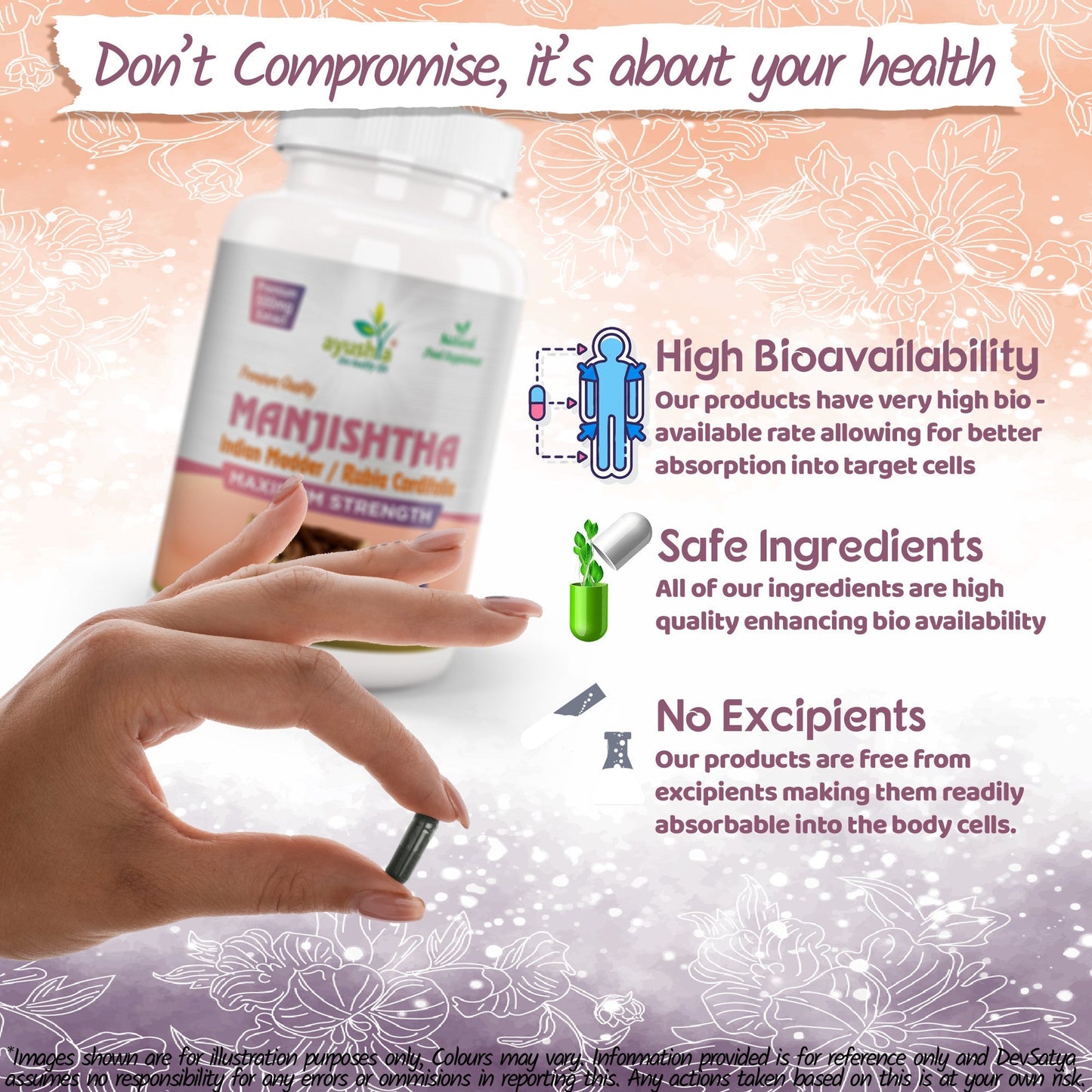 Ayushya Manjistha with Sarsaparilla Capsules (Indian Madder) Skin Clarity Support - Vegan, Gluten Free, Non-GMO, 60 Capsules