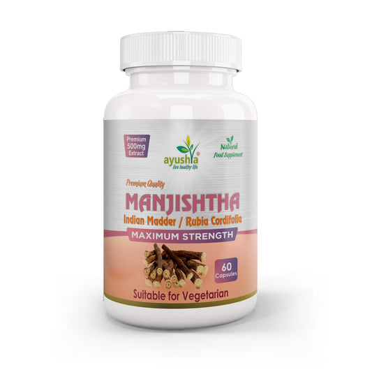 Ayushya Manjistha with Sarsaparilla Capsules (Indian Madder) Skin Clarity Support - Vegan, Gluten Free, Non-GMO, 60 Capsules