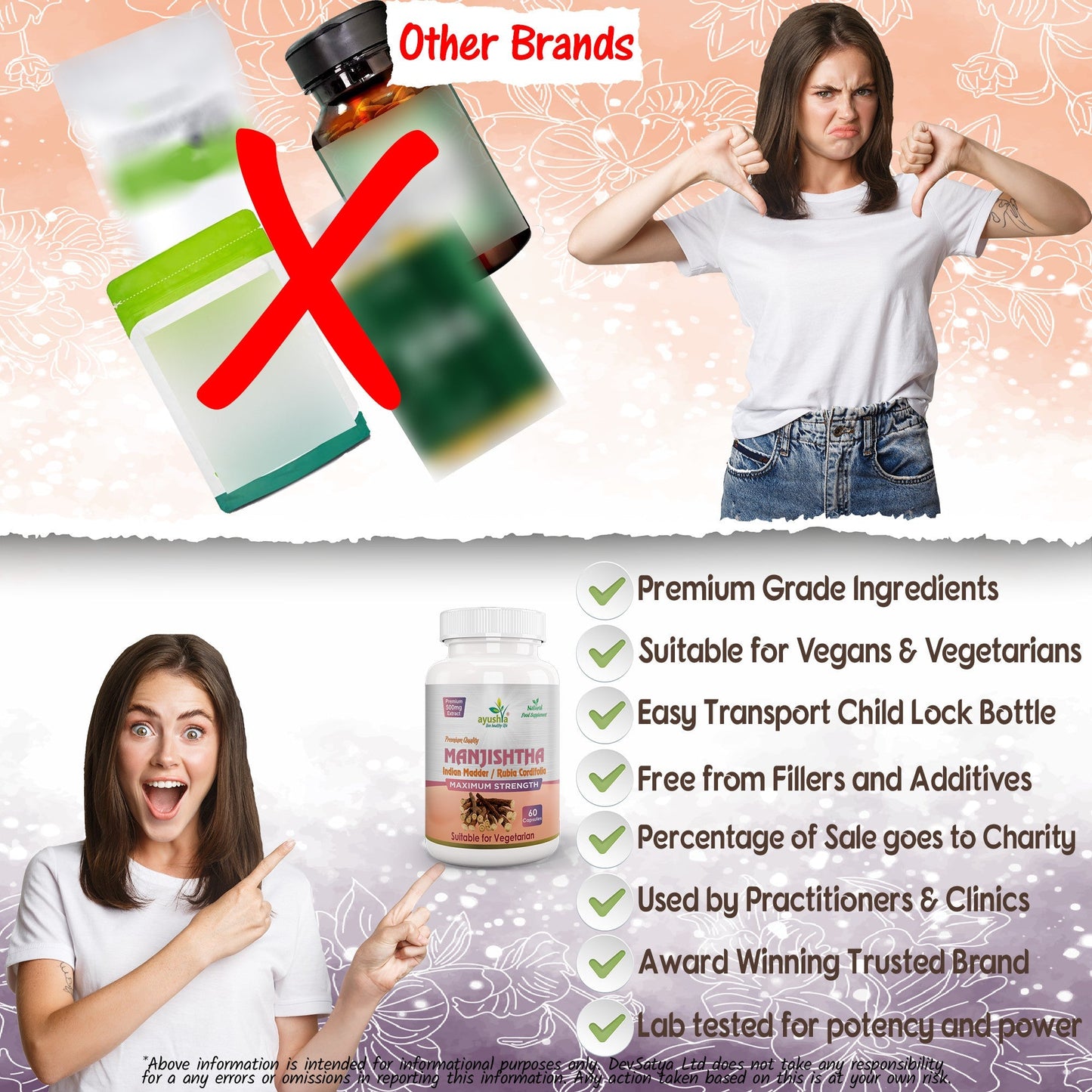 Ayushya Manjistha with Sarsaparilla Capsules (Indian Madder) Skin Clarity Support - Vegan, Gluten Free, Non-GMO, 60 Capsules