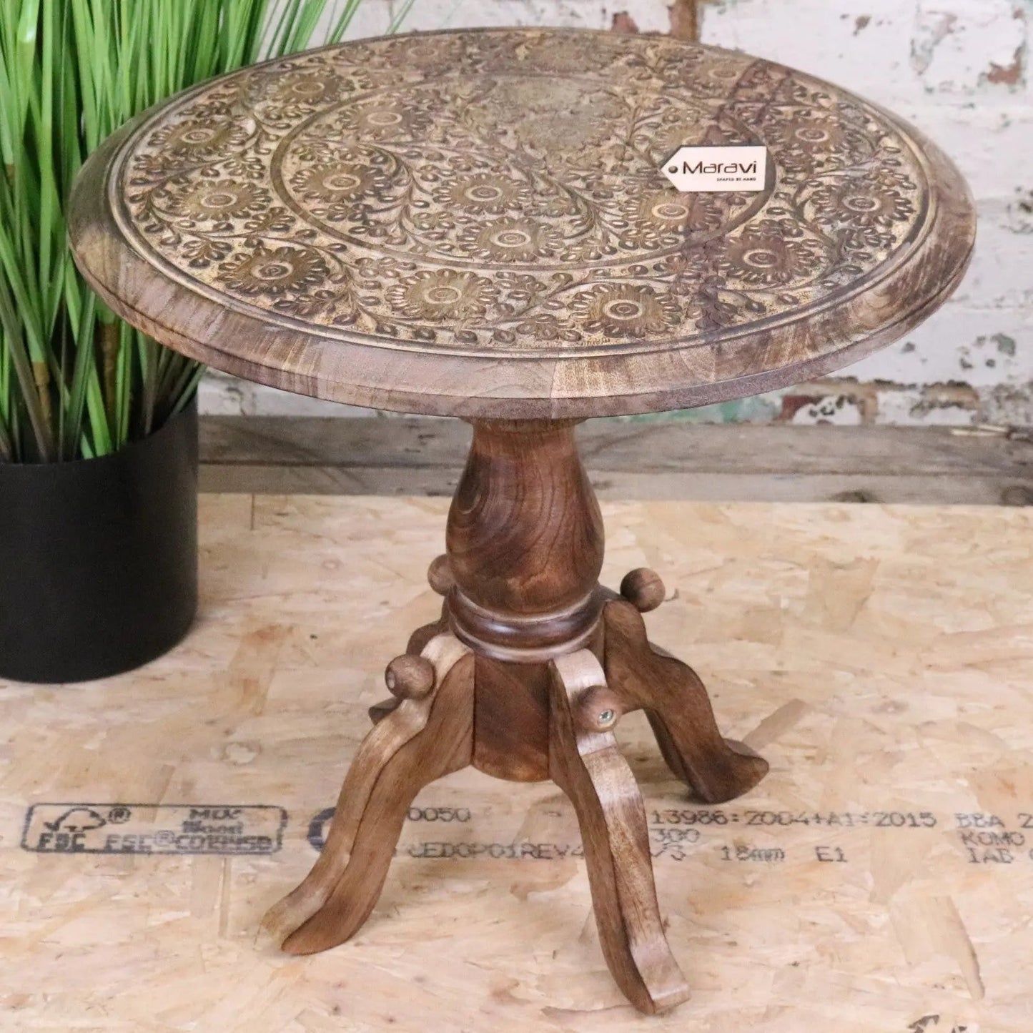 Manka Round Wooden Pedestal Side Table