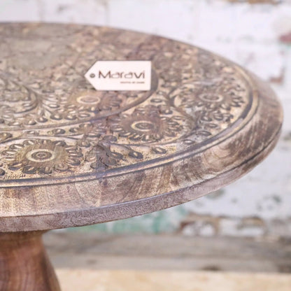 Manka Round Wooden Pedestal Side Table