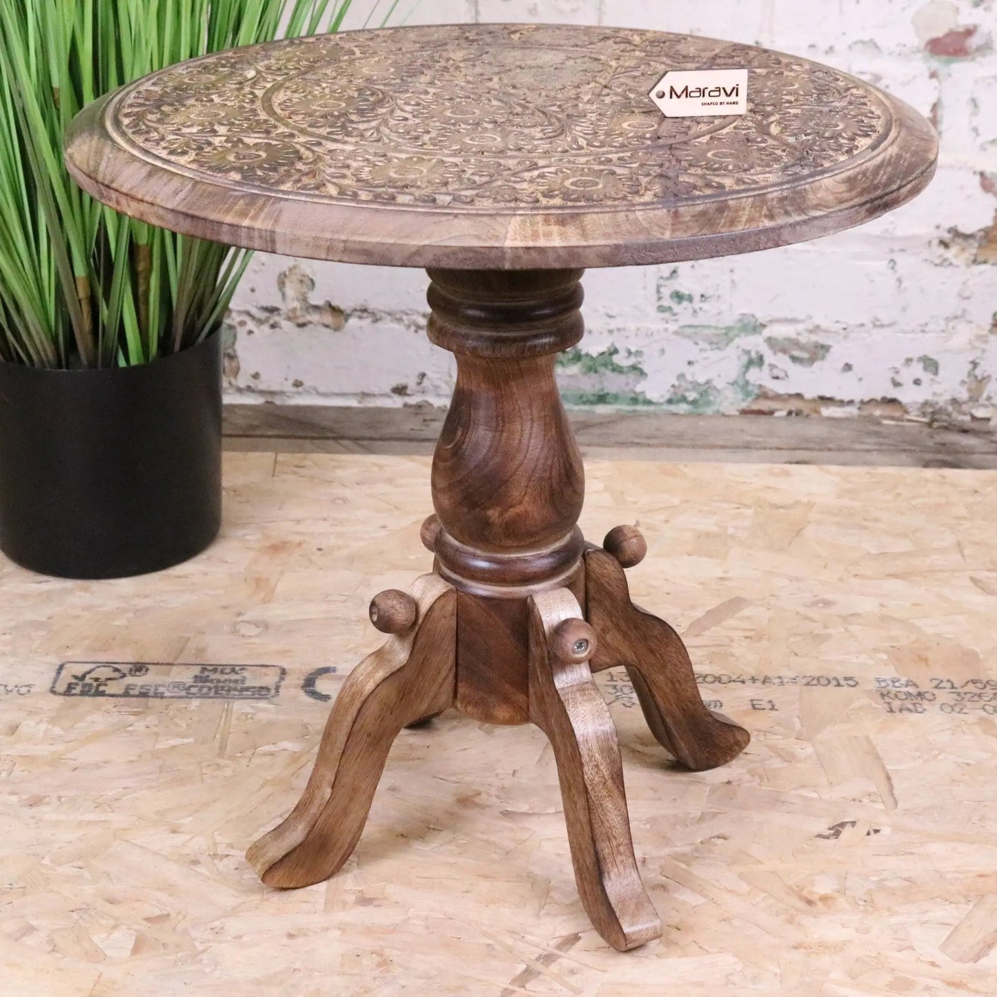 Manka Round Wooden Pedestal Side Table