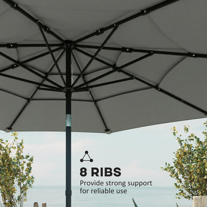 Outsunny Garden Parasol, Parasol Umbrella with 3-tier Roof, Crank Handle, Tilt Function, Polyester Canopy, Grey