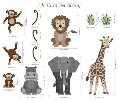 Large Safari Animals and Monkey Wall Decals, Jungle Animal Wall Stickers, Nursery Wall Decals, Repositionable Jungle Wall Decals