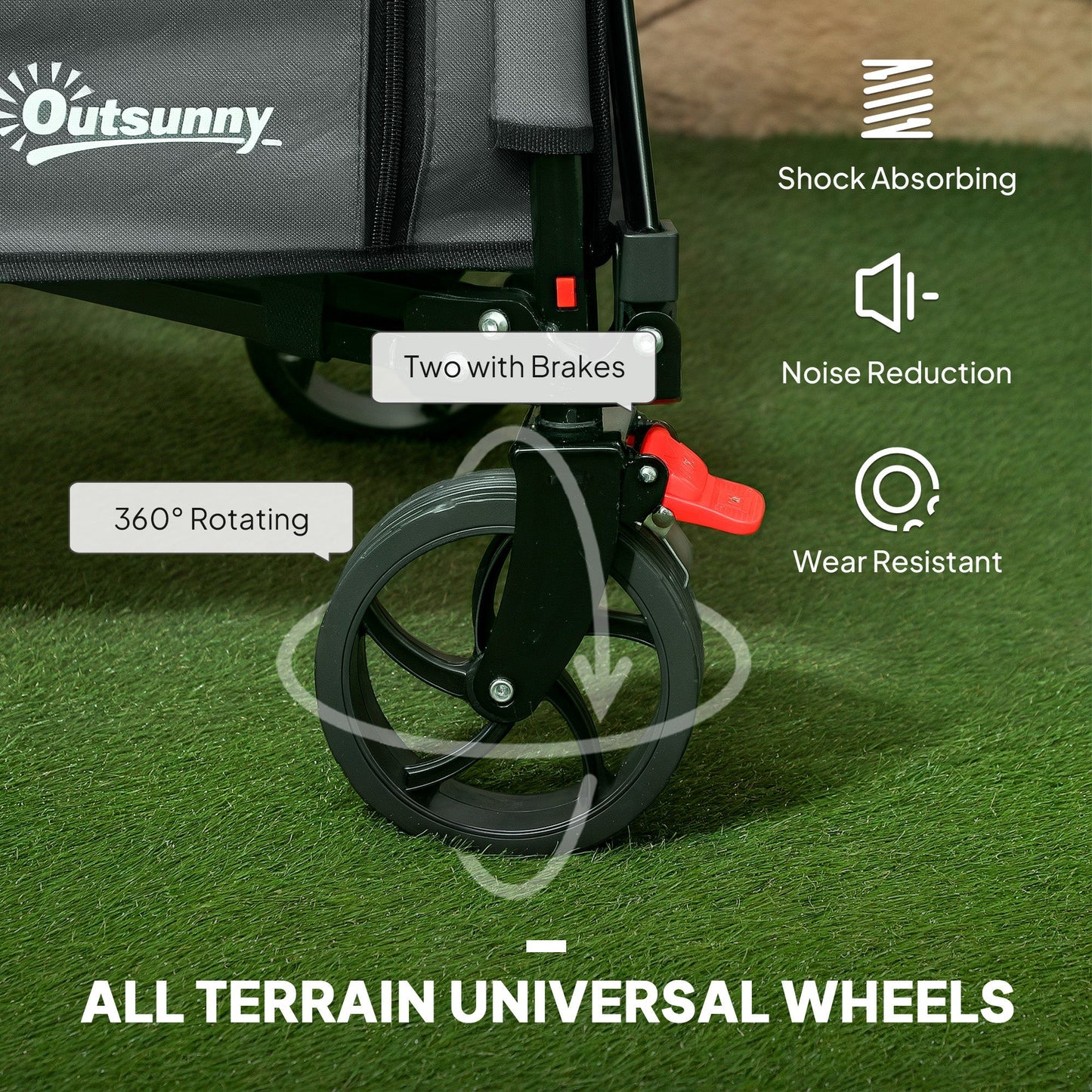 Outsunny Folding Trolley on Wheels, 150L Collapsible Wagon Festival Trolley Cart with Openable Sides, Adjustable Handle and Brakes for Shopping Camping Beach and Garden, Grey