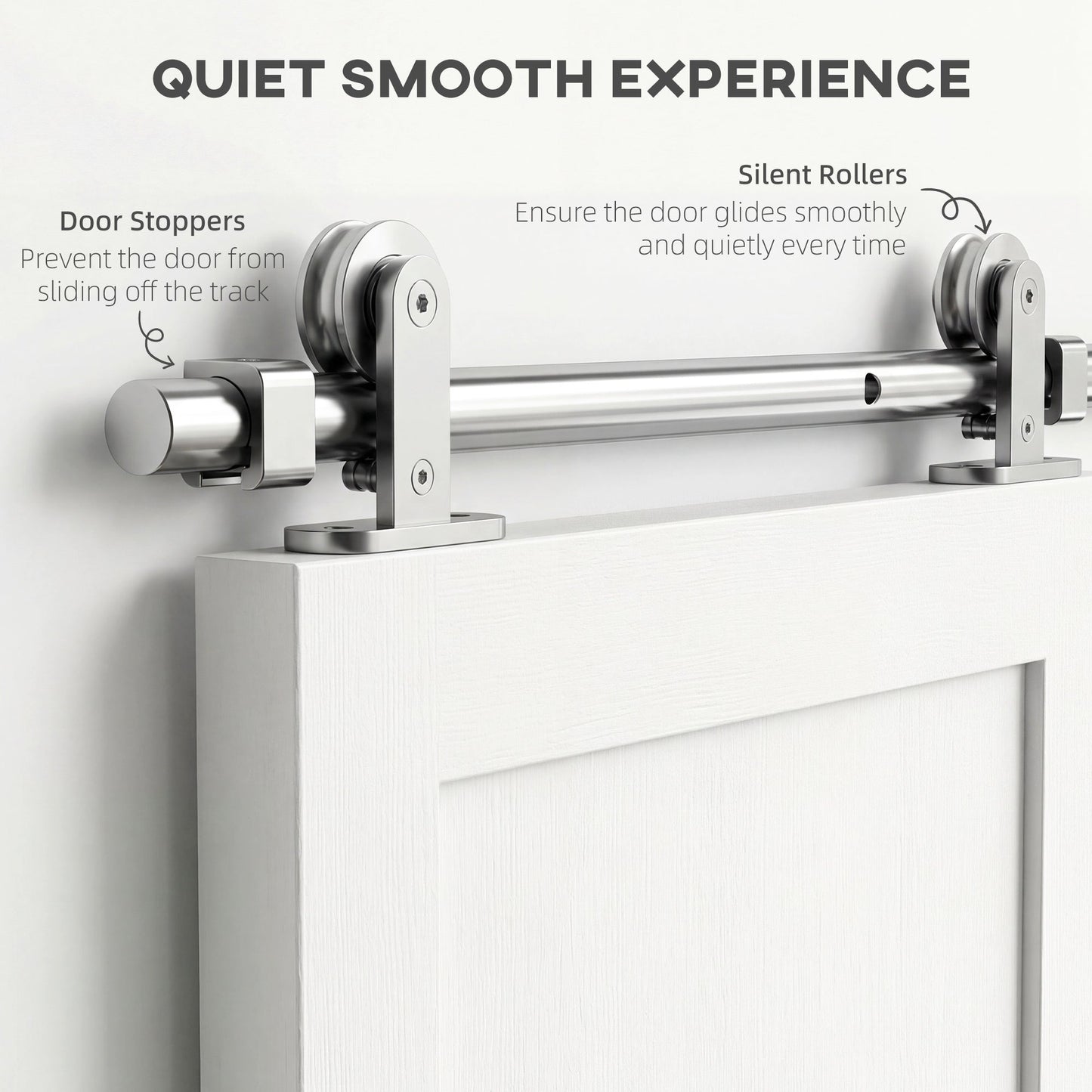 HOMCOM Sliding Door Hardware Kit Smooth Quiet 304 Stainless Steel for 200cm Track Sliver Tone