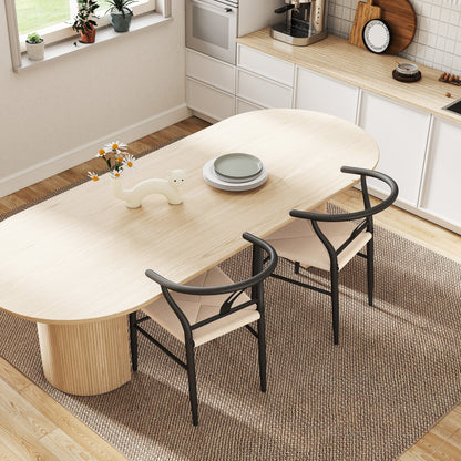 HOMCOM Set of Two Weave Dining Chairs with Y-Shaped Backrest Hemp Seat - Black/Beige