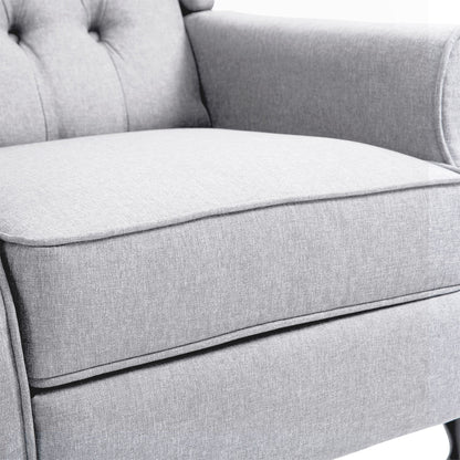 HOMCOM Recliner Armchair, Vintage Reclining Chair with Nail Head Trim, Wingback Chair with Button Tufted Back and Footrest, for Living Room, Light Grey