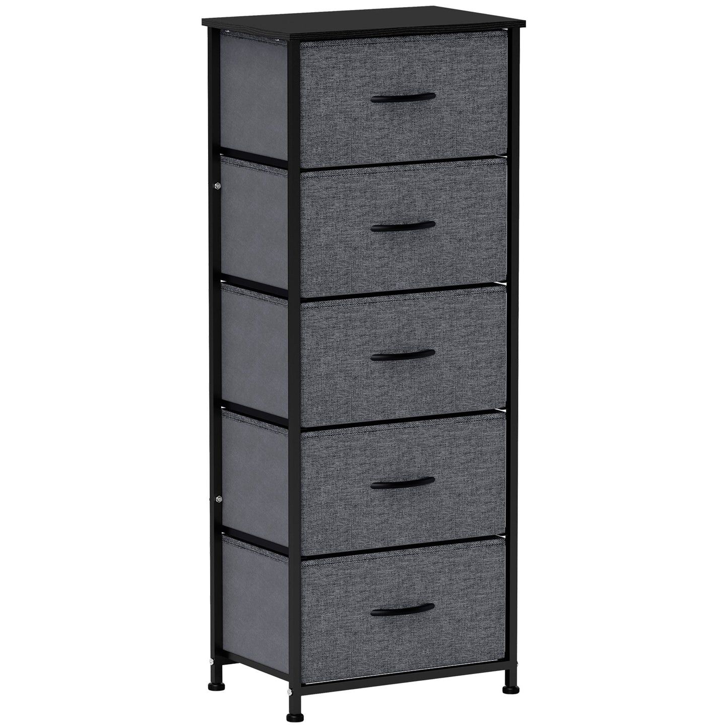 HOMCOM Fabric Chest of Drawers, Storage Drawers, Industrial Bedroom Dresser with 5 Fabric Drawers, Steel Frame and Wooden Top for Nursery, Living Room, Hallway, Dark Grey