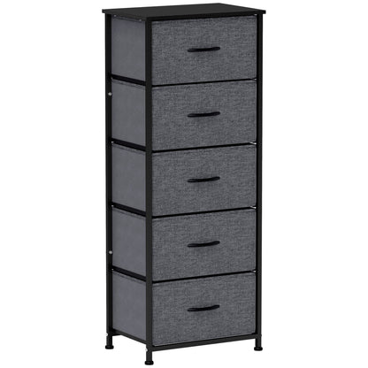 HOMCOM Fabric Chest of Drawers, Storage Drawers, Industrial Bedroom Dresser with 5 Fabric Drawers, Steel Frame and Wooden Top for Nursery, Living Room, Hallway, Dark Grey