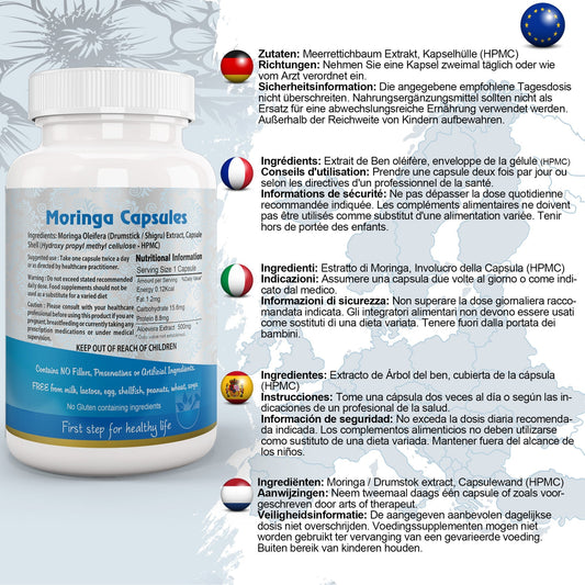 Aushadh Moringa Oleifera Capsules (Drumstick Tree) Energy & Nutrition Support - Vegan, Gluten Free, Non-GMO, 60 Capsules