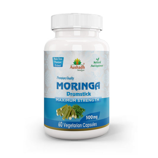 Aushadh Moringa Oleifera Capsules (Drumstick Tree) Energy & Nutrition Support - Vegan, Gluten Free, Non-GMO, 60 Capsules