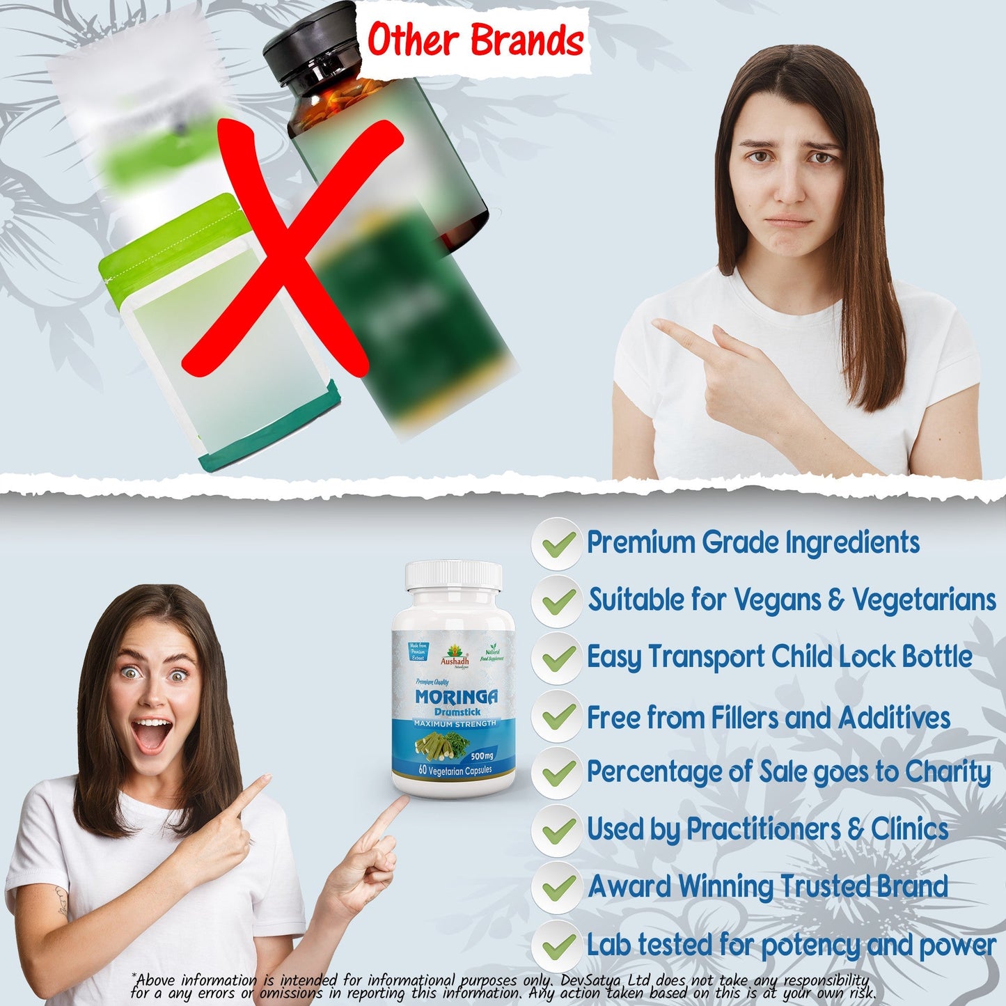 Aushadh Moringa Oleifera Capsules (Drumstick Tree) Energy & Nutrition Support - Vegan, Gluten Free, Non-GMO, 60 Capsules