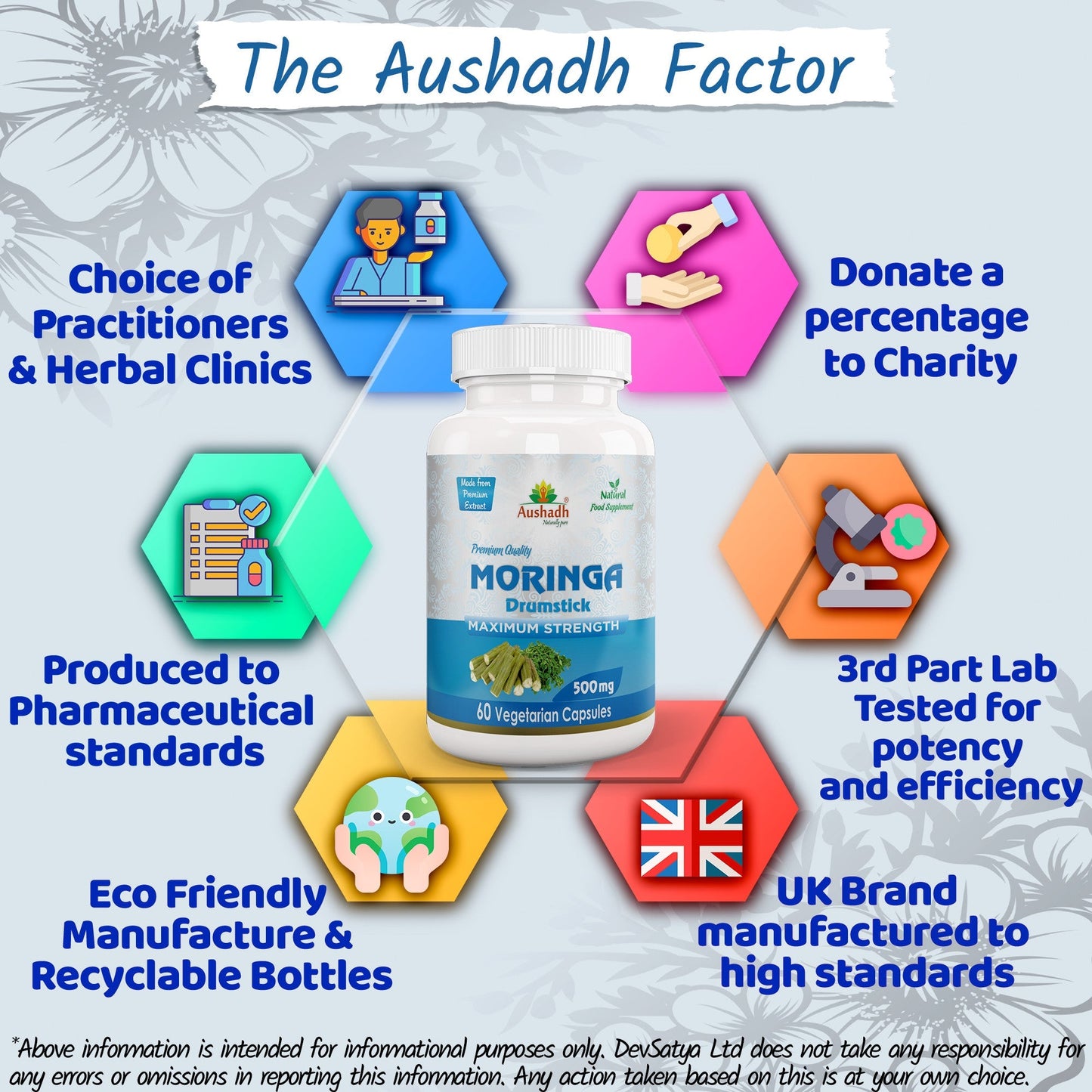 Aushadh Moringa Oleifera Capsules (Drumstick Tree) Energy & Nutrition Support - Vegan, Gluten Free, Non-GMO, 60 Capsules