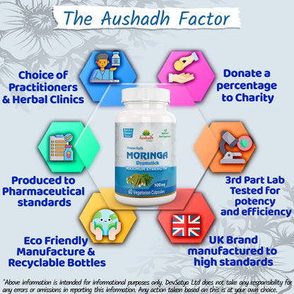 Aushadh Moringa Oleifera Capsules (Drumstick Tree) Energy & Nutrition Support - Vegan, Gluten Free, Non-GMO, 60 Capsules