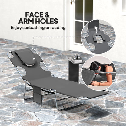 Outsunny Reclining Face Hole Sun Lounger - Dark Grey