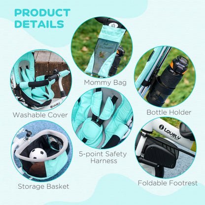 HOMCOM 6 in 1 Kids Trike with Parent Handle, Canopy, 5-point Safety Belt, Storage, Footrest, Brake, for 1-5 Years, Green