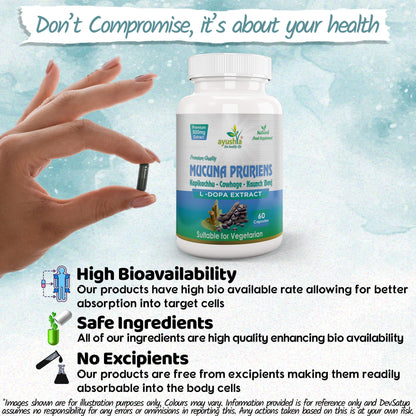 Ayushya Mucuna Pruriens Capsules (Velvet Bean) Mood Balance & Vitality Support - Vegan, Gluten Free, Non-GMO, 60 Capsules