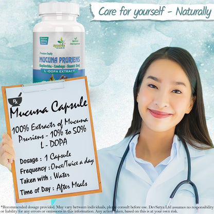 Ayushya Mucuna Pruriens Capsules (Velvet Bean) Mood Balance & Vitality Support - Vegan, Gluten Free, Non-GMO, 60 Capsules