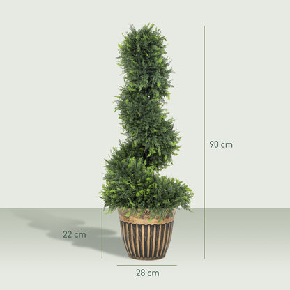 HOMCOM Set of 2 Artificial Plants, Topiary Spiral Boxwood Cypress Trees with Pot, for Home Indoor Outdoor Decor, 90cm