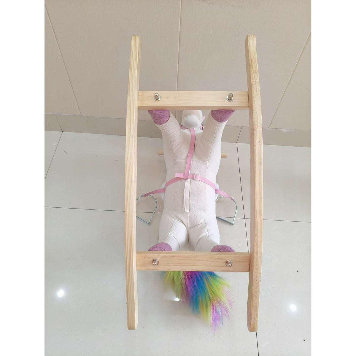 AIYAPLAY Rocking Horse, Unicorn Ride on Horse with Sounds and Stable Wooden Base for 1-3 Years, Cream White