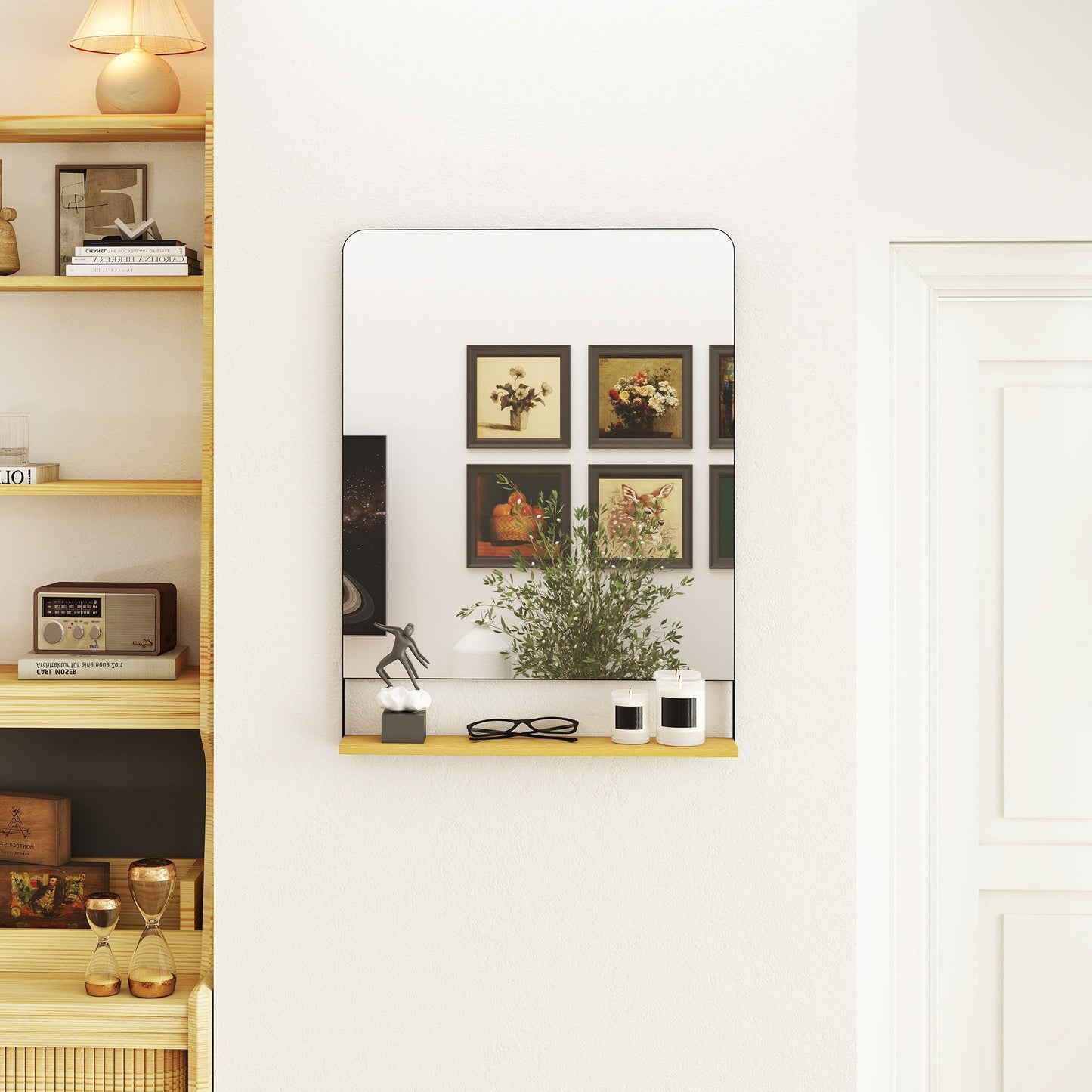 HOMCOM Wall Mirror with Wood Shelf - Black