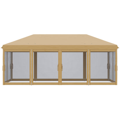 Outsunny 3 x 6m Pop Up Gazebo, Outdoor Canopy Shelter, Marquee Party Wedding Tent with 6 Mesh Walls and Carry Bag, Beige
