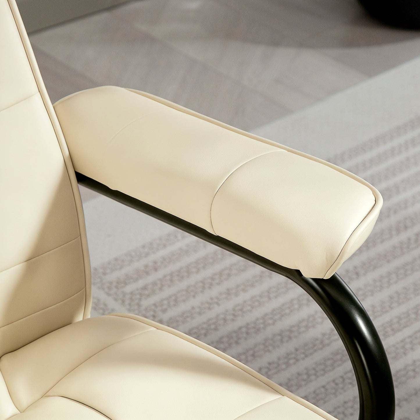 HOMCOM Swivel Recliner Chair and Footstool, Faux Leather Massage Recliner Armchair with Remote Control and Round Wrapped Base, Cream White