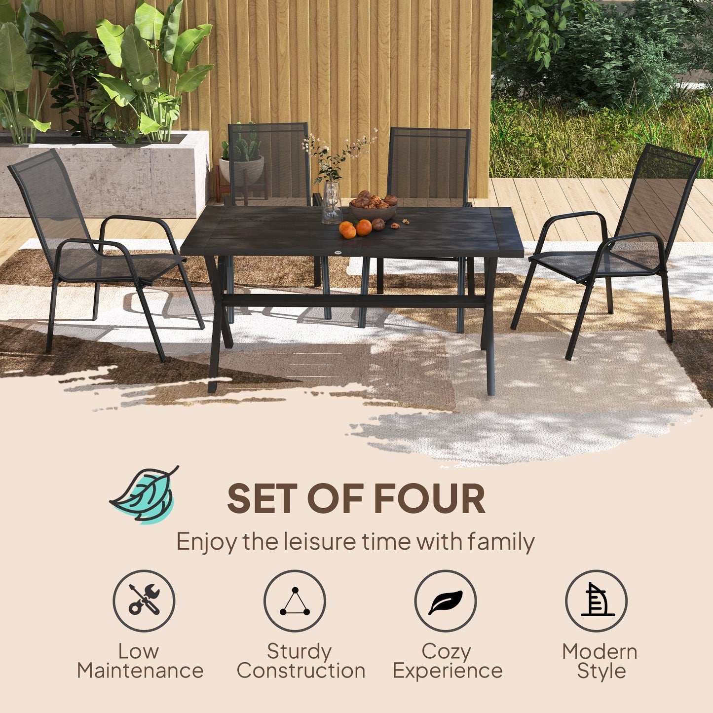 Outsunny Set of Four Stackable Mesh Seat Chairs - Black