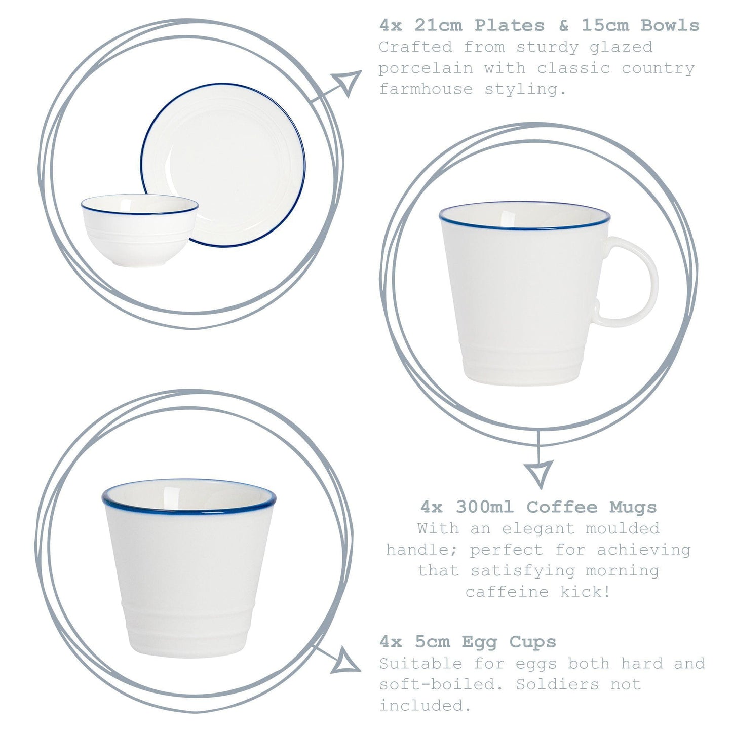 Farmhouse White Porcelain Egg Cups - Pack of Six