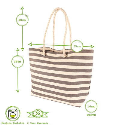 Large Striped Canvas Tote Beach Bag