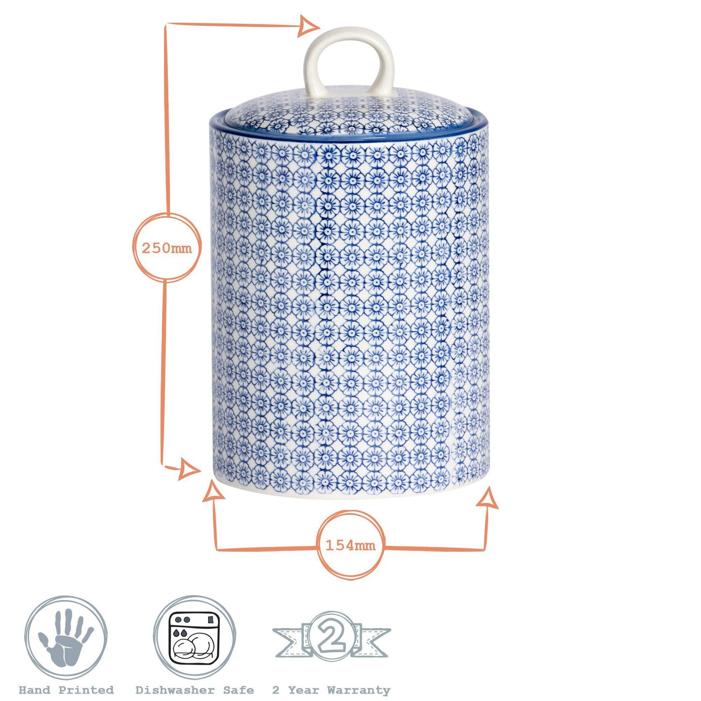 Hand Printed Stoneware Biscuit Barrel