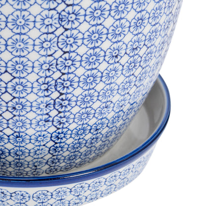 20cm Hand Printed Stoneware Plant Pot with Saucer