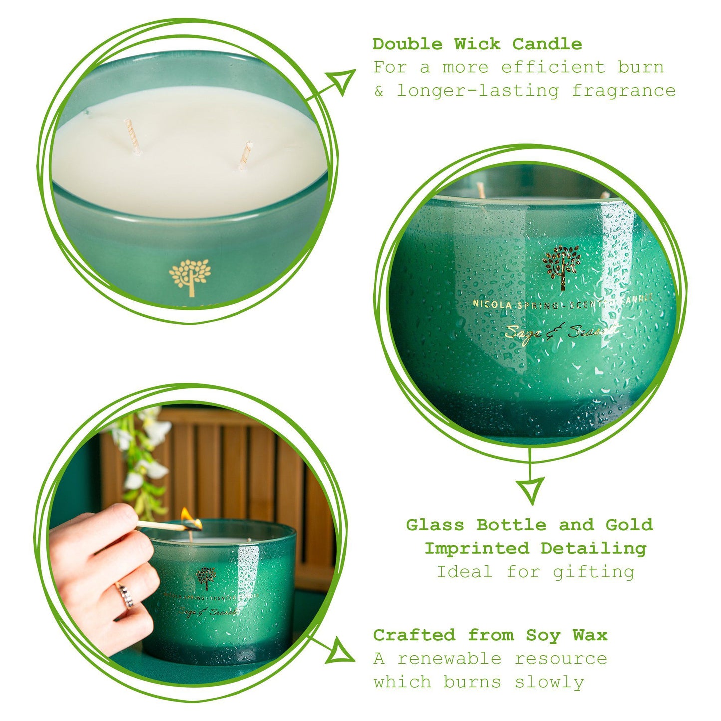 350g Double Wick Sage & Seasalt Soy Wax Scented Candle
