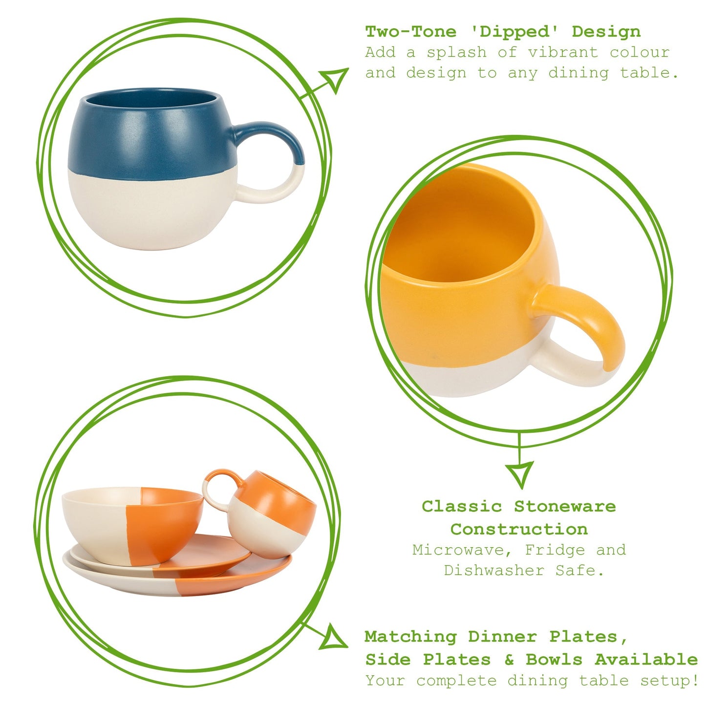 340ml Mustard Colour Block Stoneware Sphere Mug