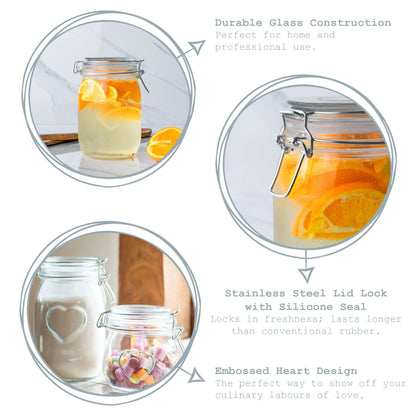 500ml Air tight Overnight oats Glass Storage Jar with Embossed Heart Detail