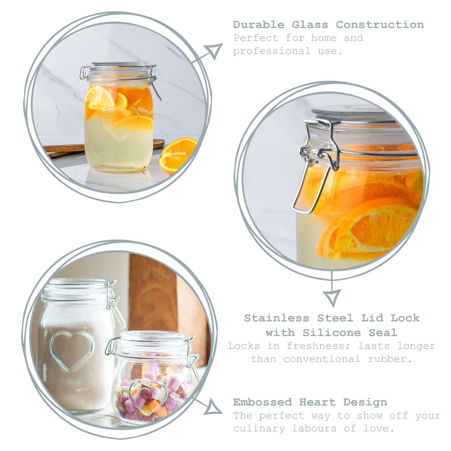 500ml Air tight Overnight oats Glass Storage Jar with Embossed Heart Detail