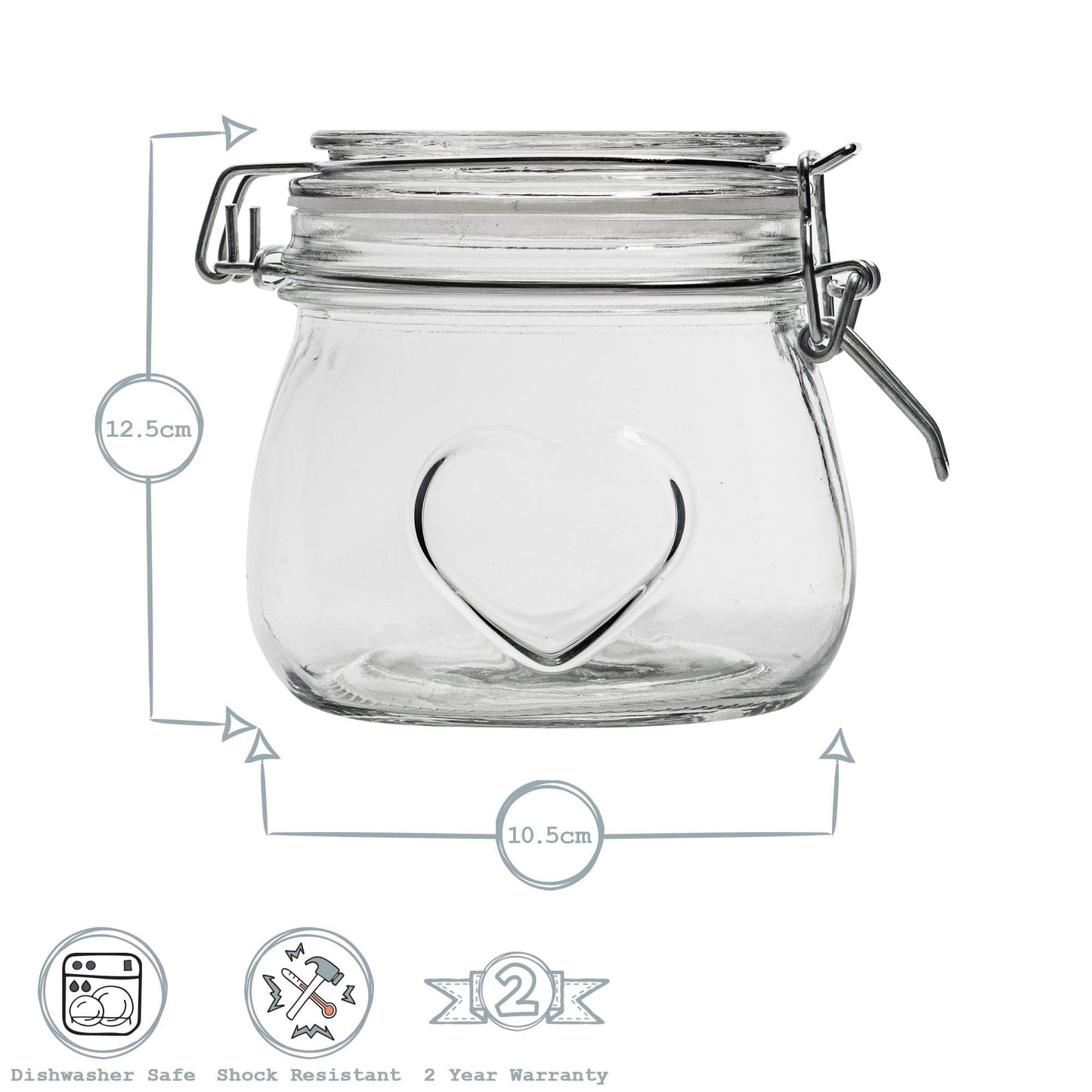 500ml Air tight Overnight oats Glass Storage Jar with Embossed Heart Detail