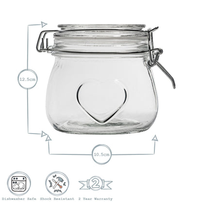 500ml Air tight Overnight oats Glass Storage Jar with Embossed Heart Detail