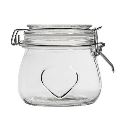 500ml Air tight Overnight oats Glass Storage Jar with Embossed Heart Detail