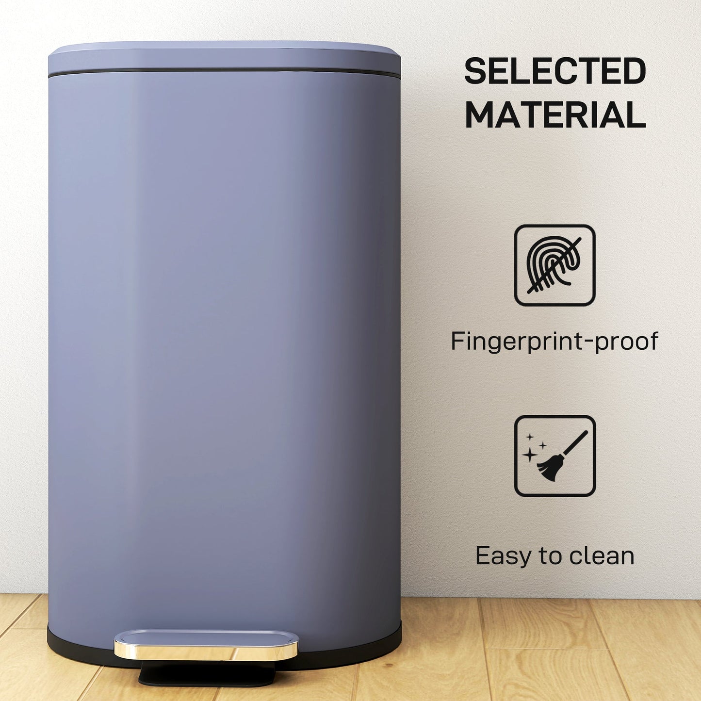 HOMCOM 30 L Modern Curved Kitchen Bin - Grey