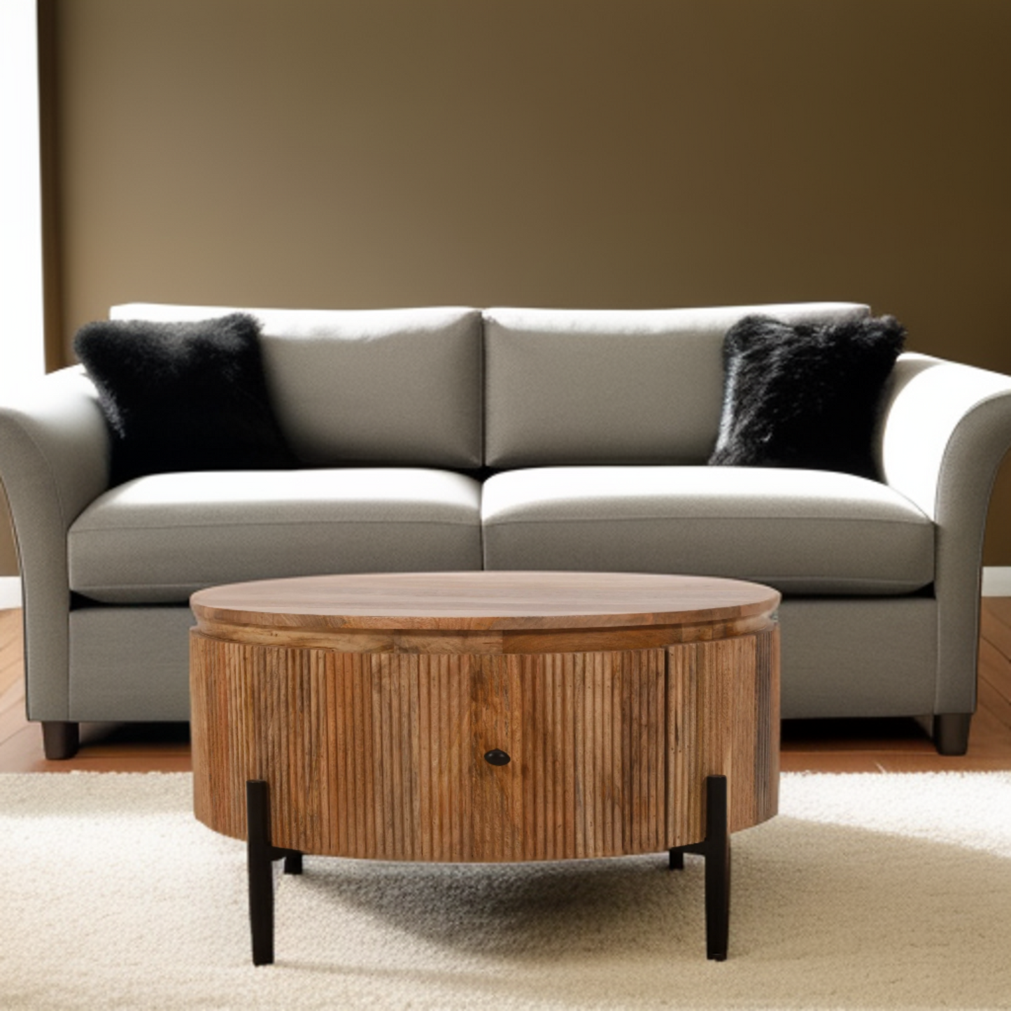 York Natural Solid Wood Coffee Table With Metal Legs